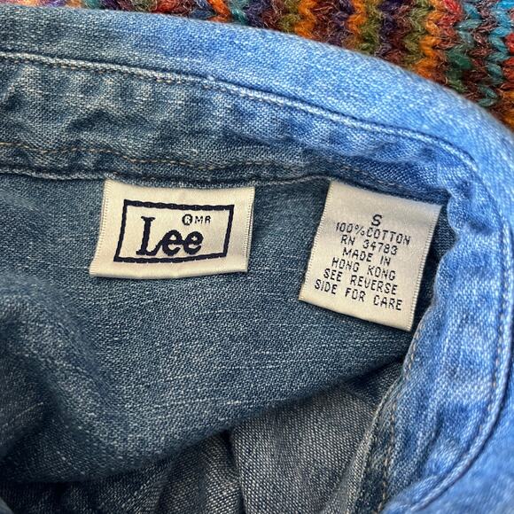 Vintage 80s Lee Denim Western Button Down Long Sleeve Shirt Size Small - Picture 4 of 4